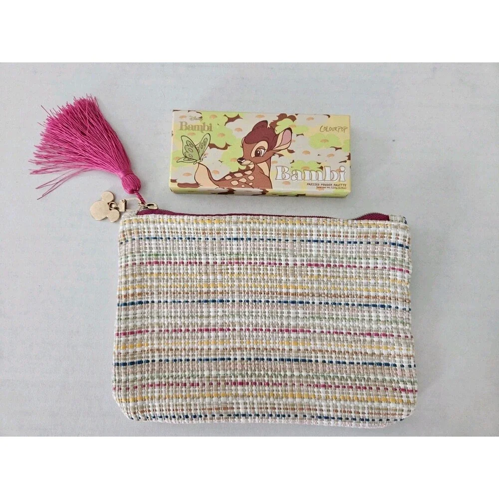 Colourpop X Disney Bambi Palette & Woven Cosmetic Case W/ Mickey Mouse Charm